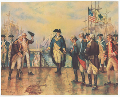 [Washington making introductions on ship wharf]